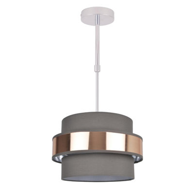 First Choice Lighting Jupiter Chrome Brushed Copper Grey Adjustable 2 Tier Flush Ceiling Light