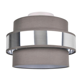 First Choice Lighting Jupiter Chrome Brushed Silver Grey 2 Tier Flush Ceiling Light