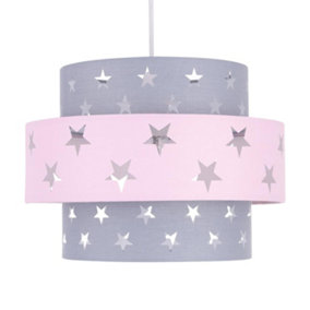First Choice Lighting Jupiter - Pink Grey Star Easy Fit Fabric Pendant Shade