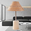 First Choice Lighting Keho Grey Concrete Satin Nickel Natural Rattan Table Lamp With Shade