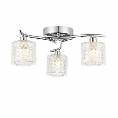 First Choice Lighting Keisha Chrome Clear Glass 3 Light Flush Ceiling ...
