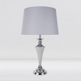 First Choice Lighting Kirk Chrome Grey Table Lamp With Shade