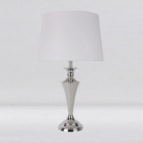 First Choice Lighting Kirk Chrome White Table Lamp With Shade