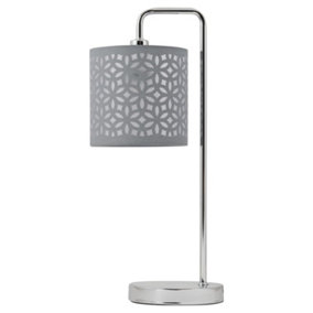 First Choice Lighting Laser Chrome Grey Arched Table Lamp With Shade