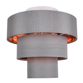 First Choice Lighting Layer Chrome Copper Grey Slub 3 Tier Flush Ceiling Light
