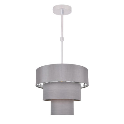 First Choice Lighting Layer Chrome Grey Slub Adjustable 3 Tier Flush Ceiling Light