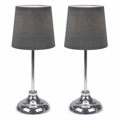 First Choice Lighting Lucy Set of 2 Chrome 34cm Lamps With Grey Pleated Shades