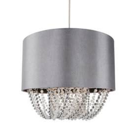 First Choice Lighting Lydia Chrome Pearl Grey 30 cm Easy Fit Jewelled Pendant Shade