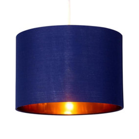 First Choice Lighting Madde Gold Navy Blue 25 cm Easy Fit Fabric Pendant Shade