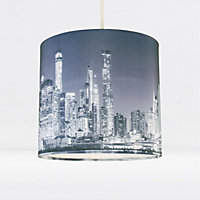 First Choice Lighting Manhattan Blue Manhattan Skyline Print 20 cm Easy Fit Fabric Pendant Shade
