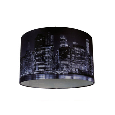 First Choice Lighting Manhattan Blue Manhattan Skyline Print 32 cm Easy Fit Fabric Pendant Shade