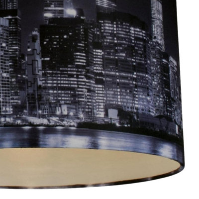 First Choice Lighting Manhattan Blue Manhattan Skyline Print 32 cm Easy Fit Fabric Pendant Shade
