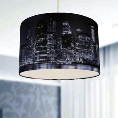 First Choice Lighting Manhattan Chrome Blue Manhattan Skyline Print 32 ...
