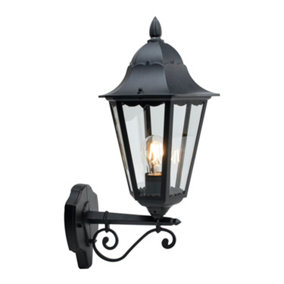First Choice Lighting Mansfield Black with Clear Glass Six Sided Lantern IP44 Outdoor Wall Light
