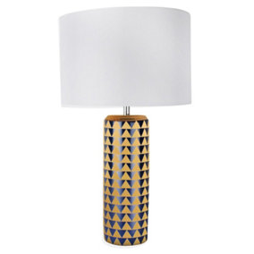 First Choice Lighting Marah Gold Blue Chrome White Ceramic 52 cm Table Lamp With Shade