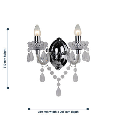First Choice Lighting Marie Therese Clear Chrome 2 Light Wall Light