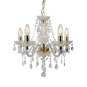 First Choice Lighting Marie Therese Clear Gold 5 Light Chandelier