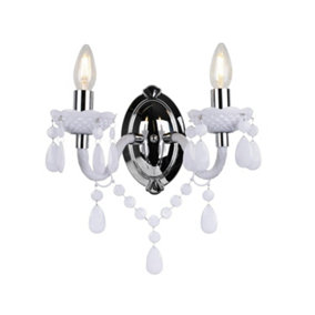 First Choice Lighting Marie Therese White Chrome 2 Light Wall Light