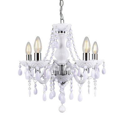 First Choice Lighting Marie Therese White Chrome 5 Light Chandelier