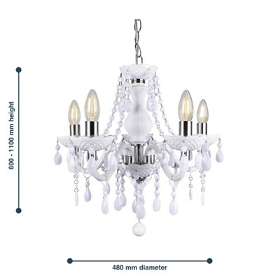 First Choice Lighting Marie Therese White Chrome 5 Light Chandelier