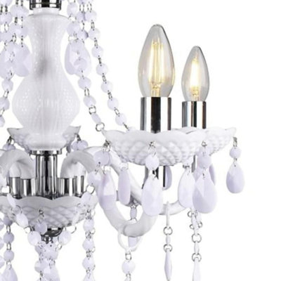 First Choice Lighting Marie Therese White Chrome 5 Light Chandelier
