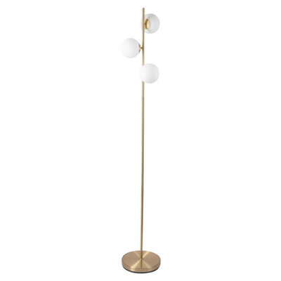 First Choice Lighting Marlin Satin Brass Opal Glass 3 Light Floor Lamp