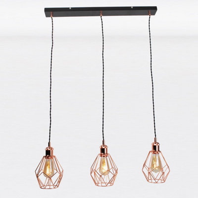 First Choice Lighting Matt Black & Copper Geometric 3 Light Bar Pendant