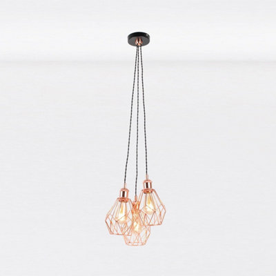 First Choice Lighting Matt Black & Copper Geometric 3 Light Cluster Pendant