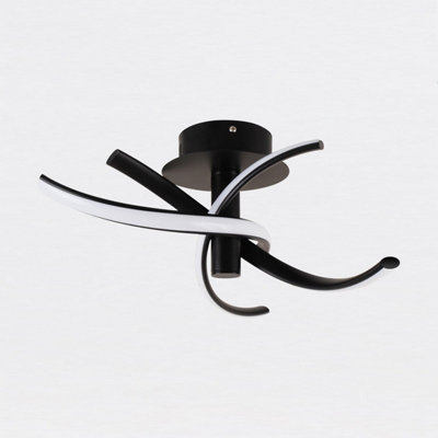 First Choice Lighting Matt Black LED Twist Ceiling Light