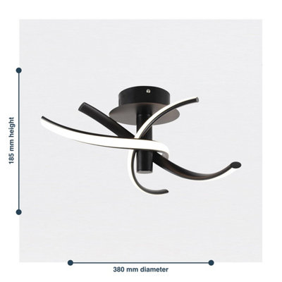 First Choice Lighting Matt Black LED Twist Ceiling Light