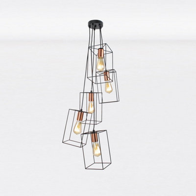First Choice Lighting Matt Black With Brushed Copper Detail 5 Light Pendant