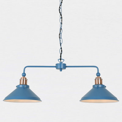 First Choice Lighting Maxwell Mirage Blue Brushed Copper 2 Light Bar Ceiling Pendant Light