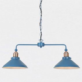 First Choice Lighting Maxwell Mirage Blue Brushed Copper 2 Light Bar Ceiling Pendant Light