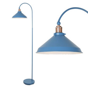 First Choice Lighting Maxwell Mirage Blue Brushed Copper Floor Reading Lamp