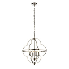 First Choice Lighting - Minford Polished Nickel 4 Light Ceiling Chain Pendant Light
