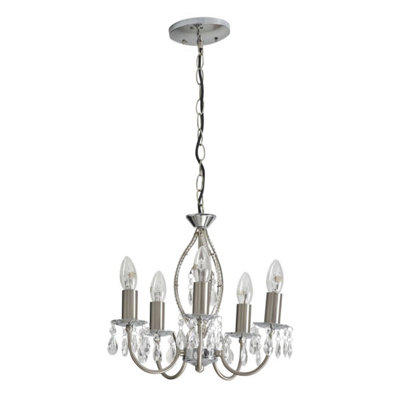 First Choice Lighting Monsoon Satin Nickel Clear Beaded 5 Light Chandelier