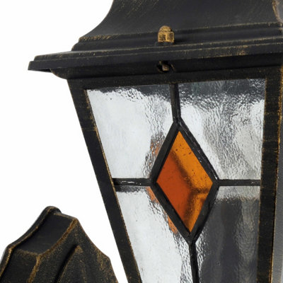First Choice Lighting Morecambe Black Gold Clear Amber IP44 Outdoor Wall Light