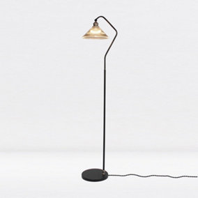 First Choice Lighting Morino Black Satin Nickel Clear Ribbed Glass Floor Lamp