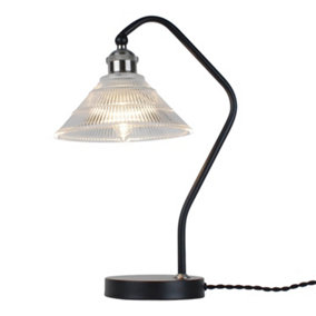 First Choice Lighting Morino Black Satin Nickel Clear Ribbed Glass Task Table Lamp