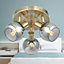 First Choice Lighting - Naomi Antique Brass with Smoked Glass 3 Light Ceiling Spotlight