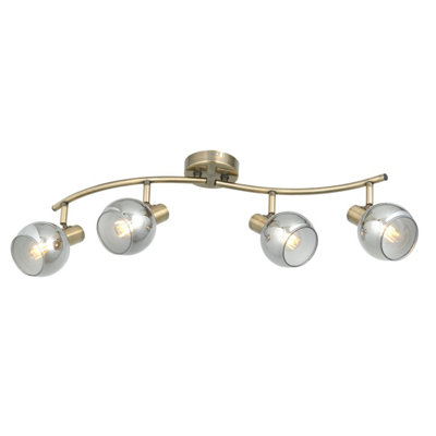 First Choice Lighting - Naomi Antique Brass with Smoked Glass 4 Light Ceiling Spotlight