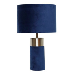 First Choice Lighting Navy Blue Velvet with Satin Chrome Detail Table Lamp