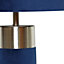 First Choice Lighting Navy Blue Velvet with Satin Chrome Detail Table Lamp