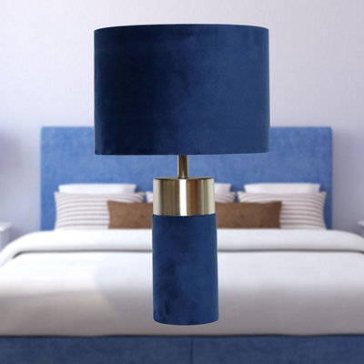 First Choice Lighting Navy Blue Velvet with Satin Chrome Detail Table Lamp
