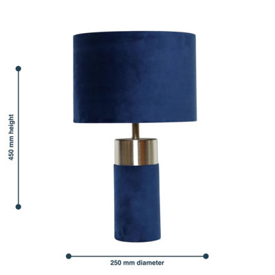 First Choice Lighting Navy Blue Velvet with Satin Chrome Detail Table Lamp