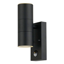 First Choice Lighting Non-adjustable Matt Black Paint Halogen PIR Motion sensor Outdoor Wall light 35W