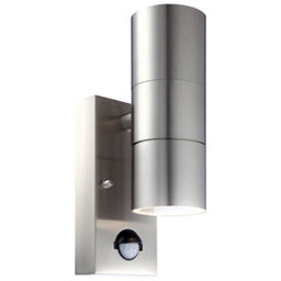 First Choice Lighting Non-adjustable Matt Brushed Stainless Steel Halogen PIR Motion sensor Outdoor Wall light 35W