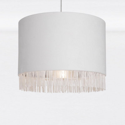First Choice Lighting Off White Velvet With Chrome Inner Tassled Light Shade