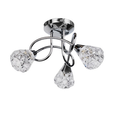 First Choice Lighting Oto Chrome with Clear Textured Glass 3 Light Flush Ceiling Light