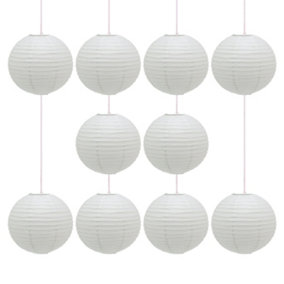 First Choice Lighting - Pack of 10 White Paper Lantern 30cm Pendant Shades